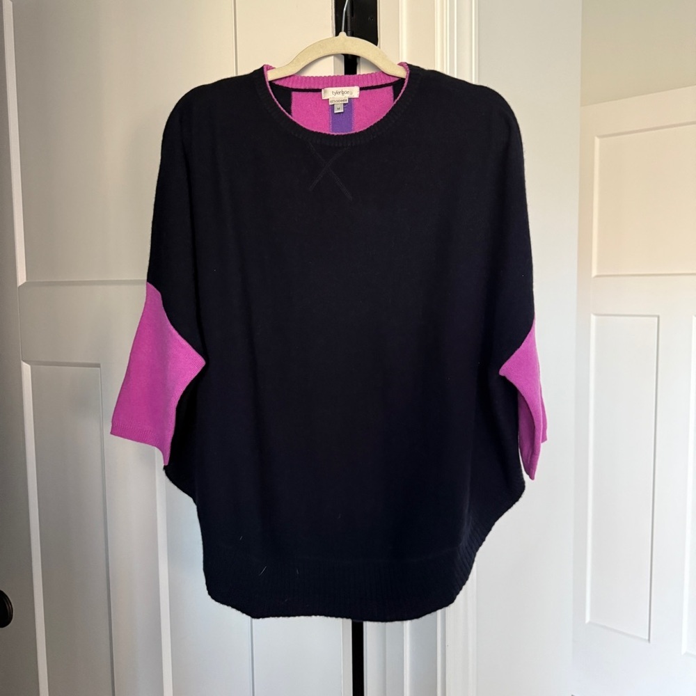 Tyler Boe Bailey Capelet Cashmere Black Purple Stripe Sweater color block